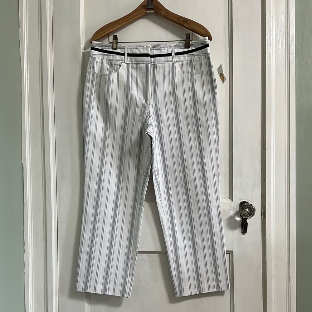 Talbot’s White and Black Threaded Stripe Crop Pants
